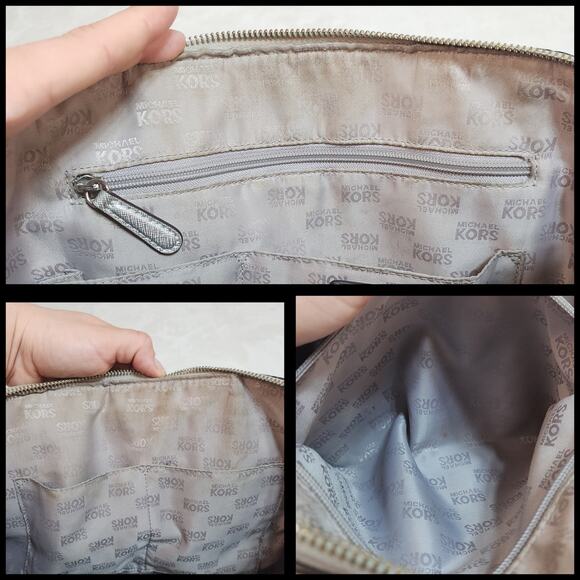 Michael Kors Purse Set of 3 Silver Metallic Shiny Handbag Crossbody Wallet Match - Picture 8 of 15